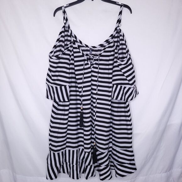 Torrid Dress 2X Striped Black, White Cold Shoulder Cover Up Mini Crepe - Picture 1 of 11